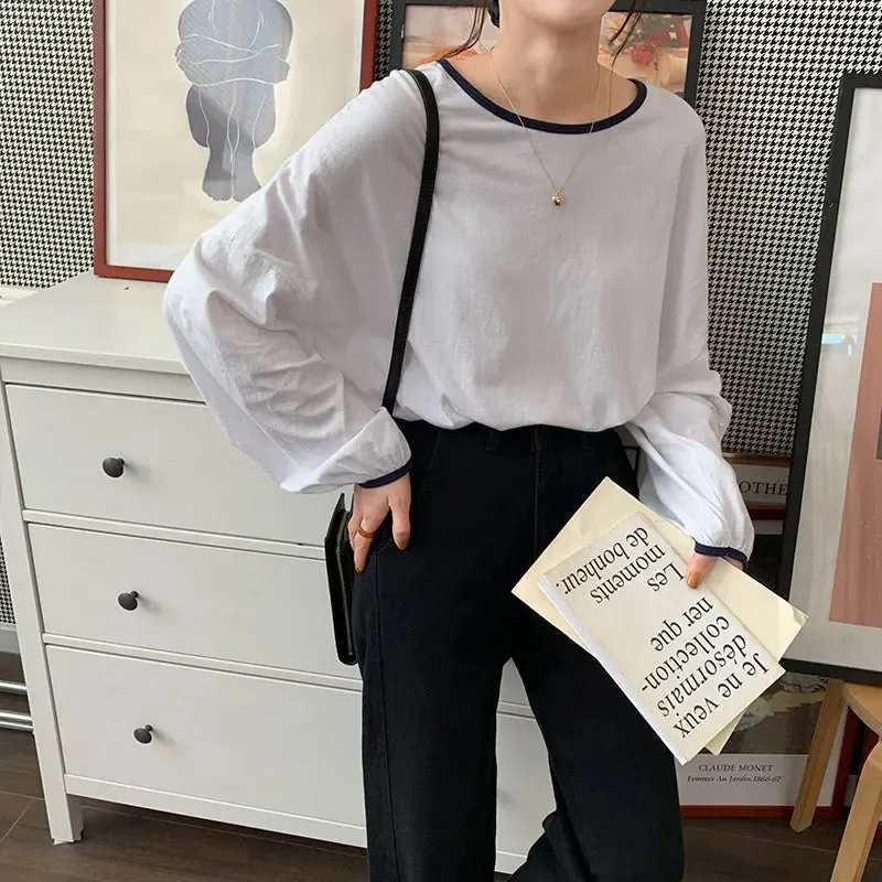 Advbridge  3 colors spring autumn korean preppy style loose lantern long sleeve t shirts womens tops tee shirt femme  (X1296)