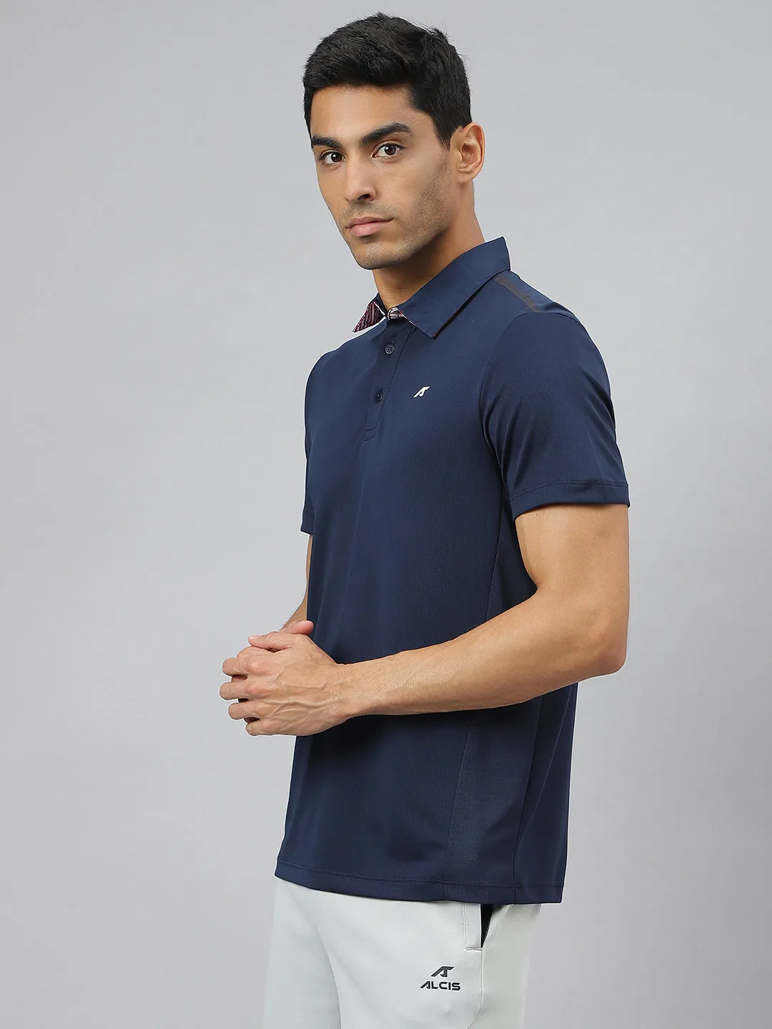 Alcis Men Navy Train-Tech Anti-Static Slim-Fit Training Polo T-Shirt