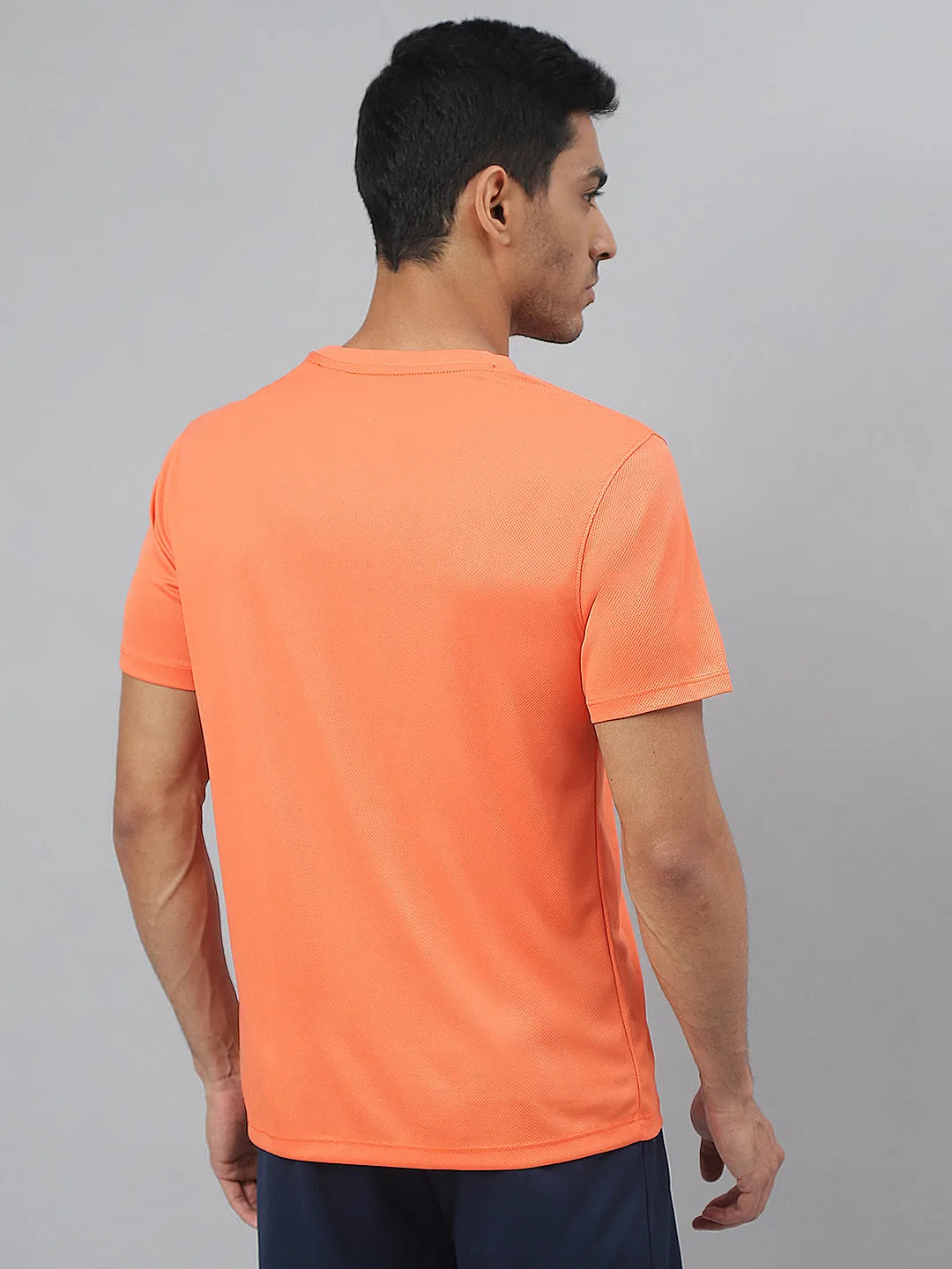 Alcis Men Printed Orange Anti-Static Slim-Fit Round Neck Training T-Shirt