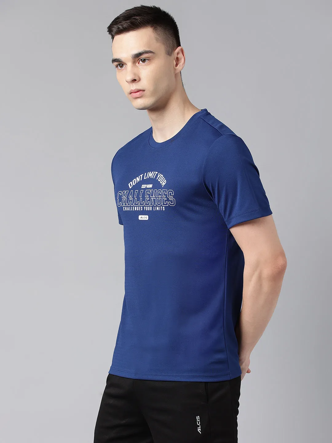 Alcis Men's Printed  Navy Anti-Static Drytech  Slim-Fit Training T-Shirt