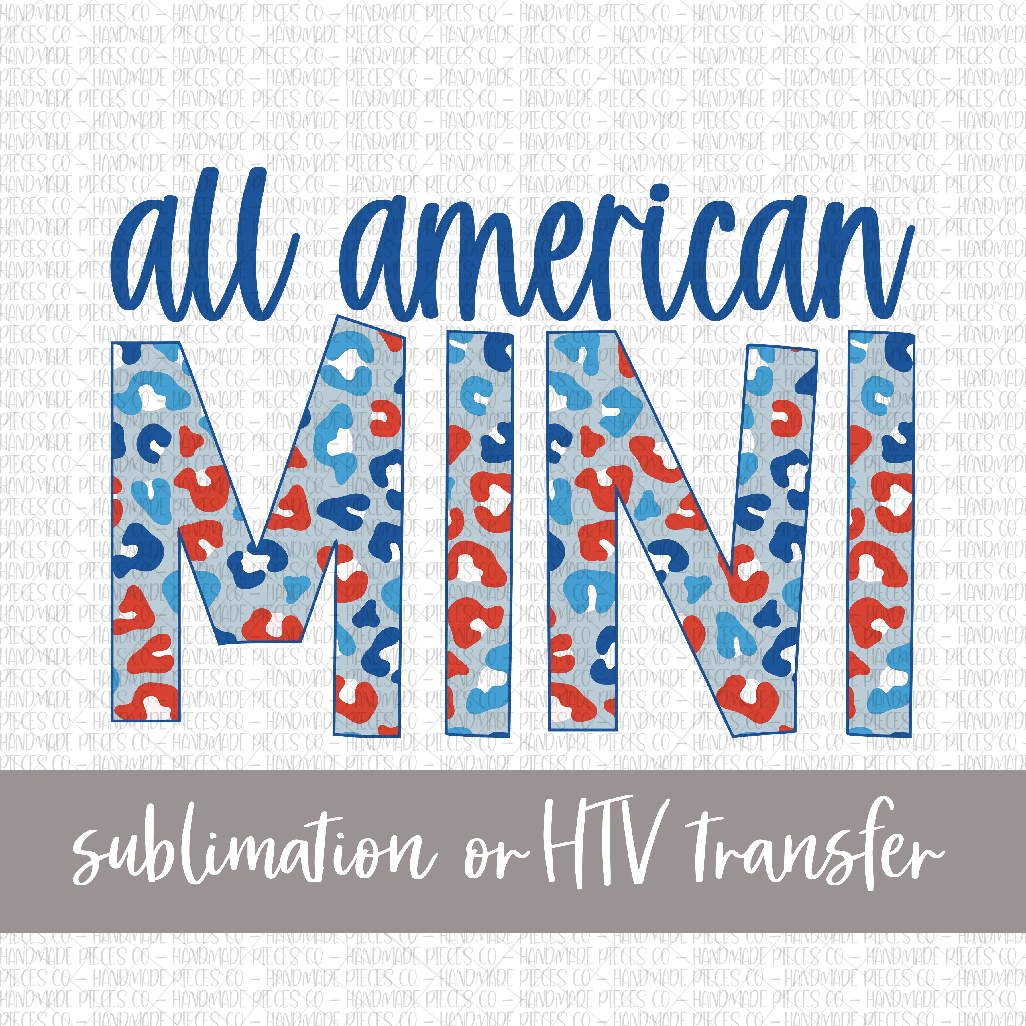 All American Mini, Leopard Patriotic - Sublimation or HTV Transfer