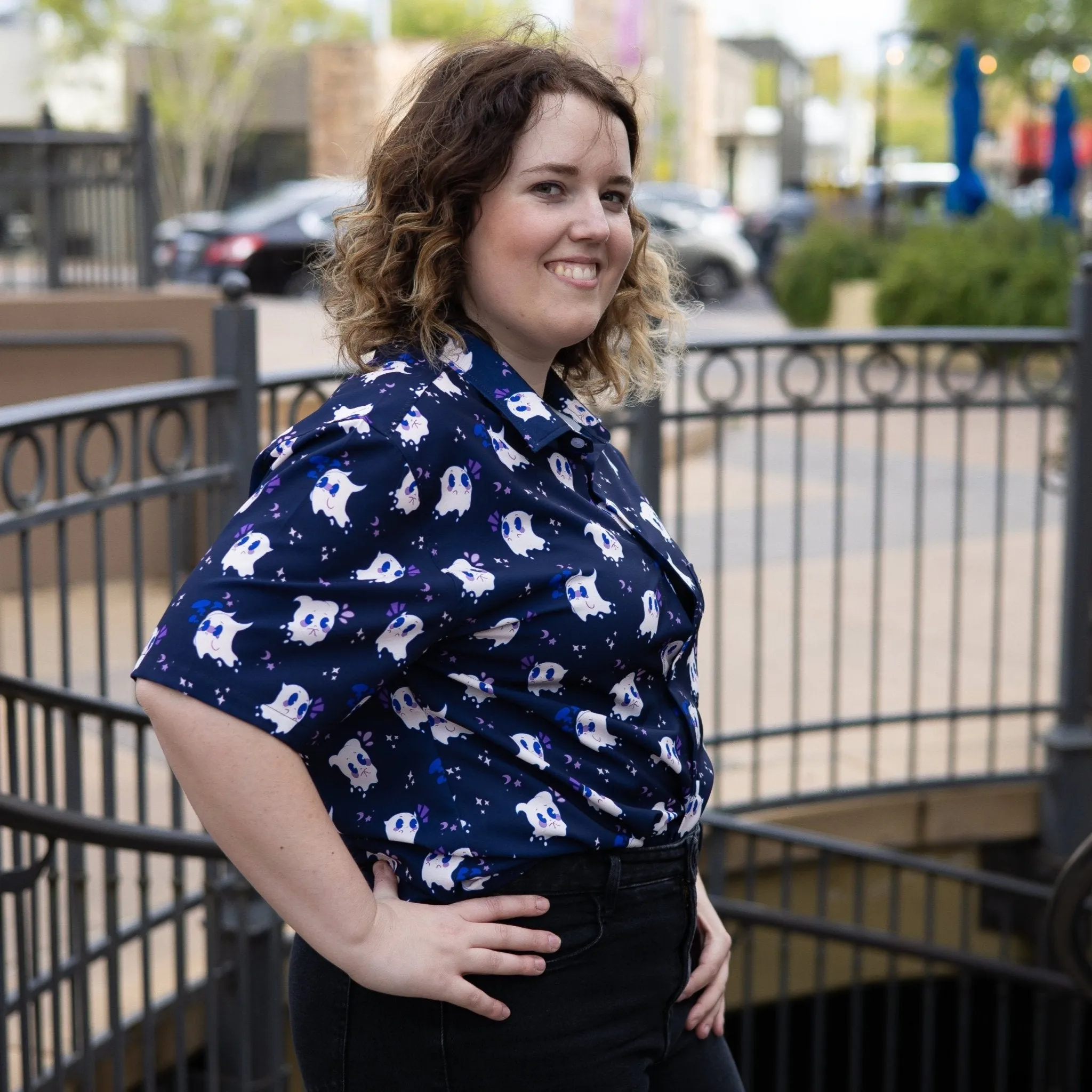 Anxious Ghosts Purple Button Up Shirt