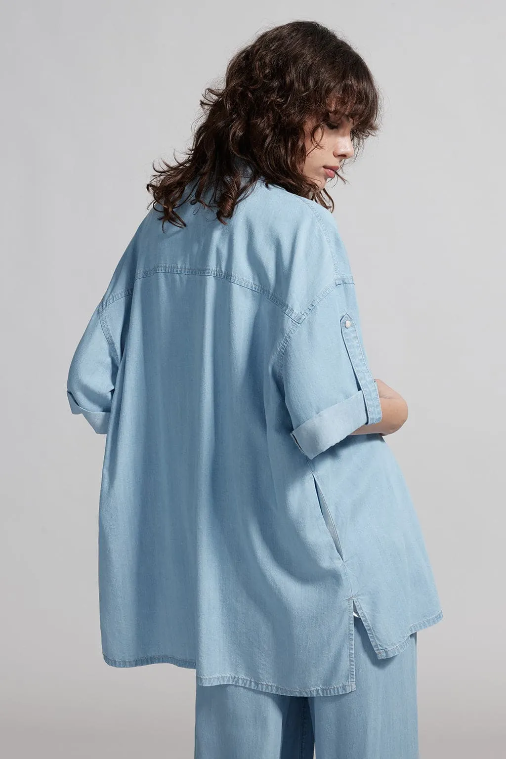 Baby Blue Denim Shirt With Tencel