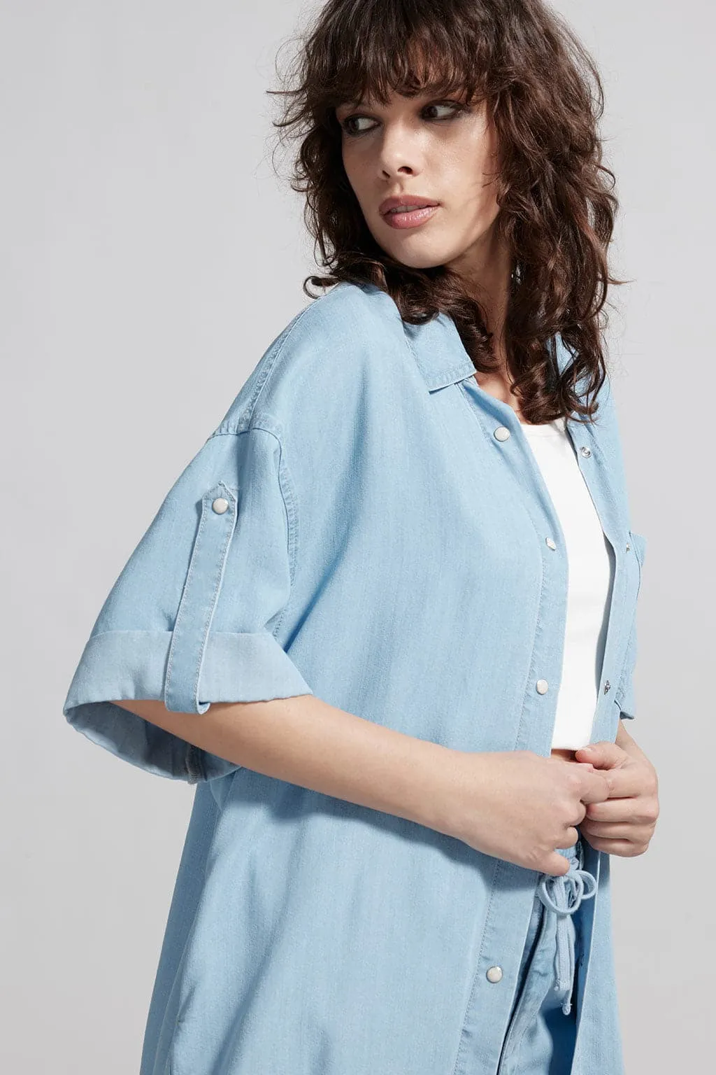 Baby Blue Denim Shirt With Tencel