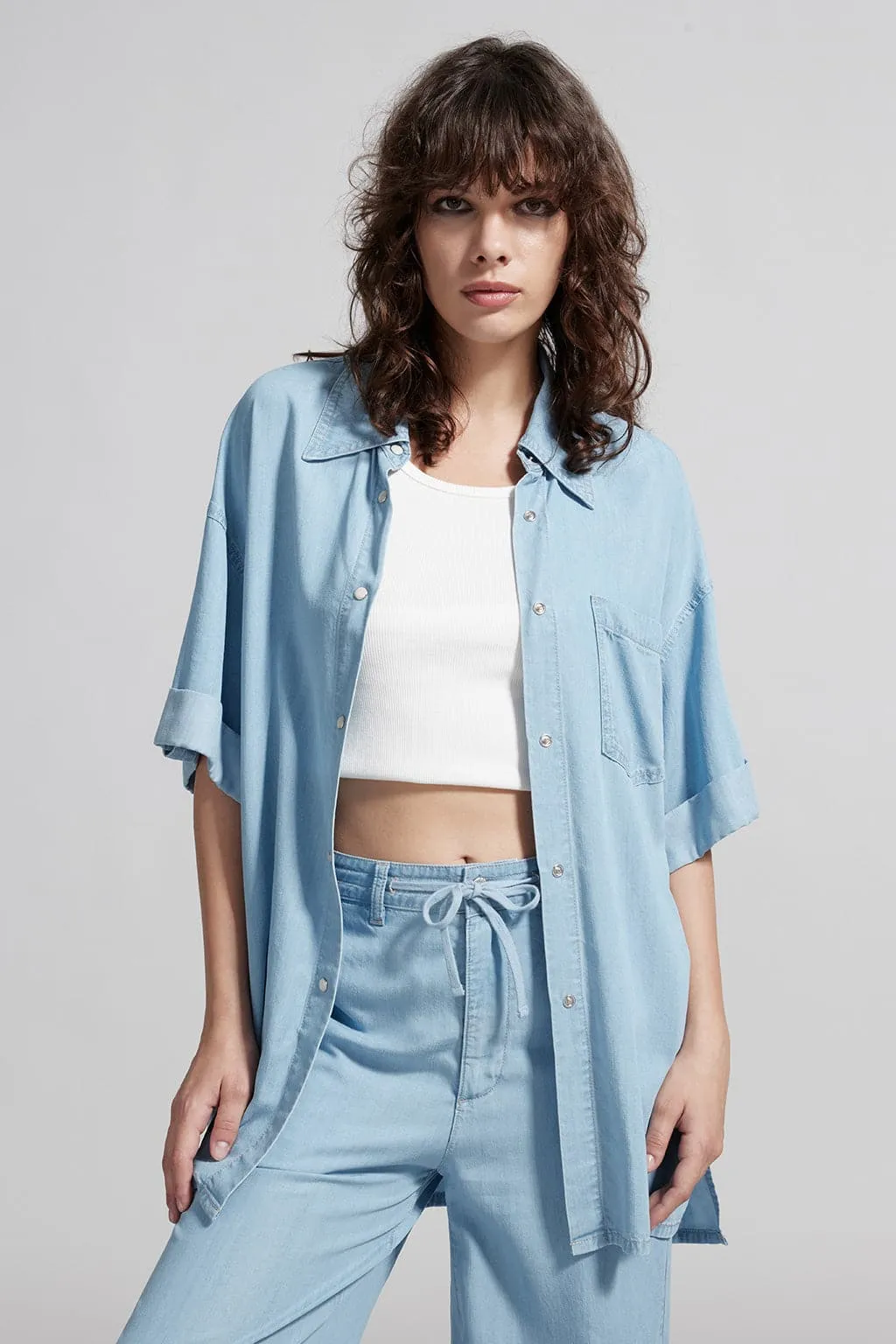 Baby Blue Denim Shirt With Tencel