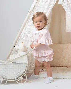 Baby Girls Pink Lace Collar Knitted Bloomer Set