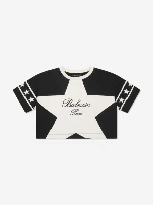 Balmain Girls Star Logo T-Shirt in Black