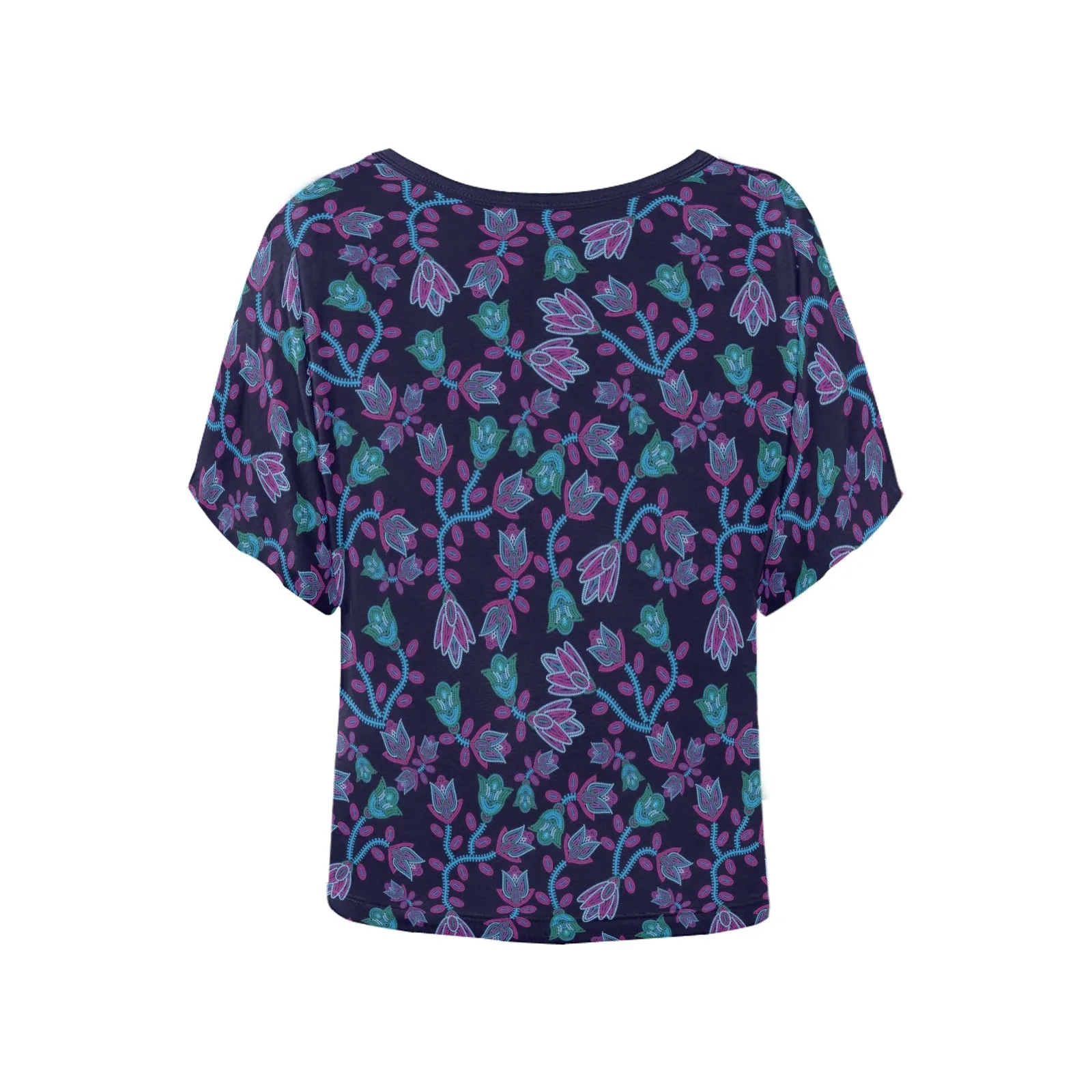 Beaded Blue Nouveau Women's Batwing-Sleeved Blouse T shirt