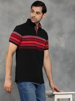 Black Striped Slim Fit Polo T-Shirt | JadeBlue