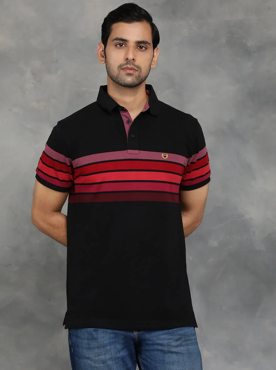 Black Striped Slim Fit Polo T-Shirt | JadeBlue