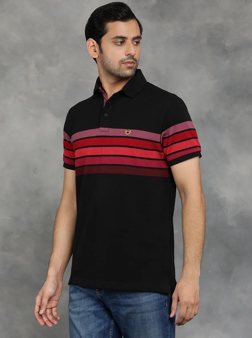 Black Striped Slim Fit Polo T-Shirt | JadeBlue