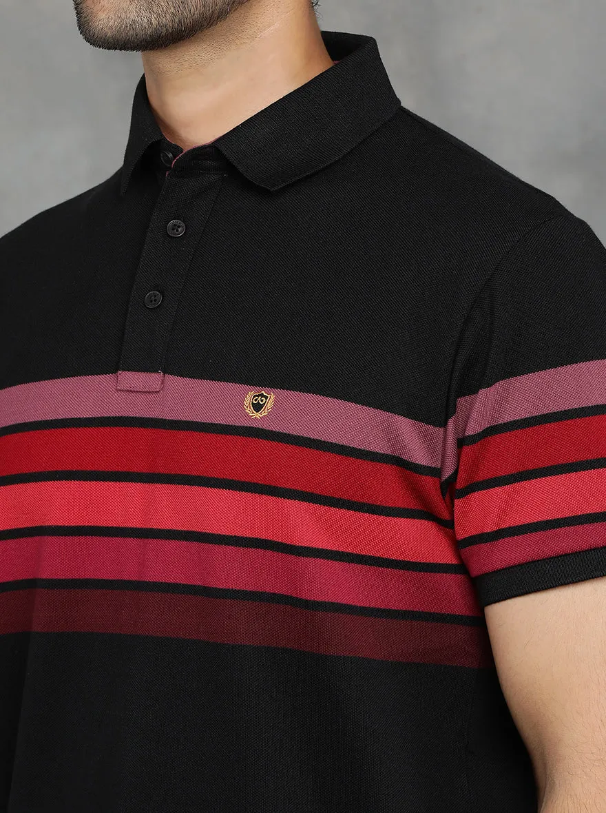 Black Striped Slim Fit Polo T-Shirt | JadeBlue