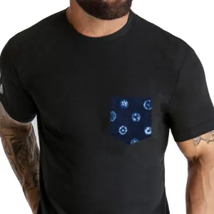 Black With Blue-Black Japanese Shibori Pocket T-Shirt