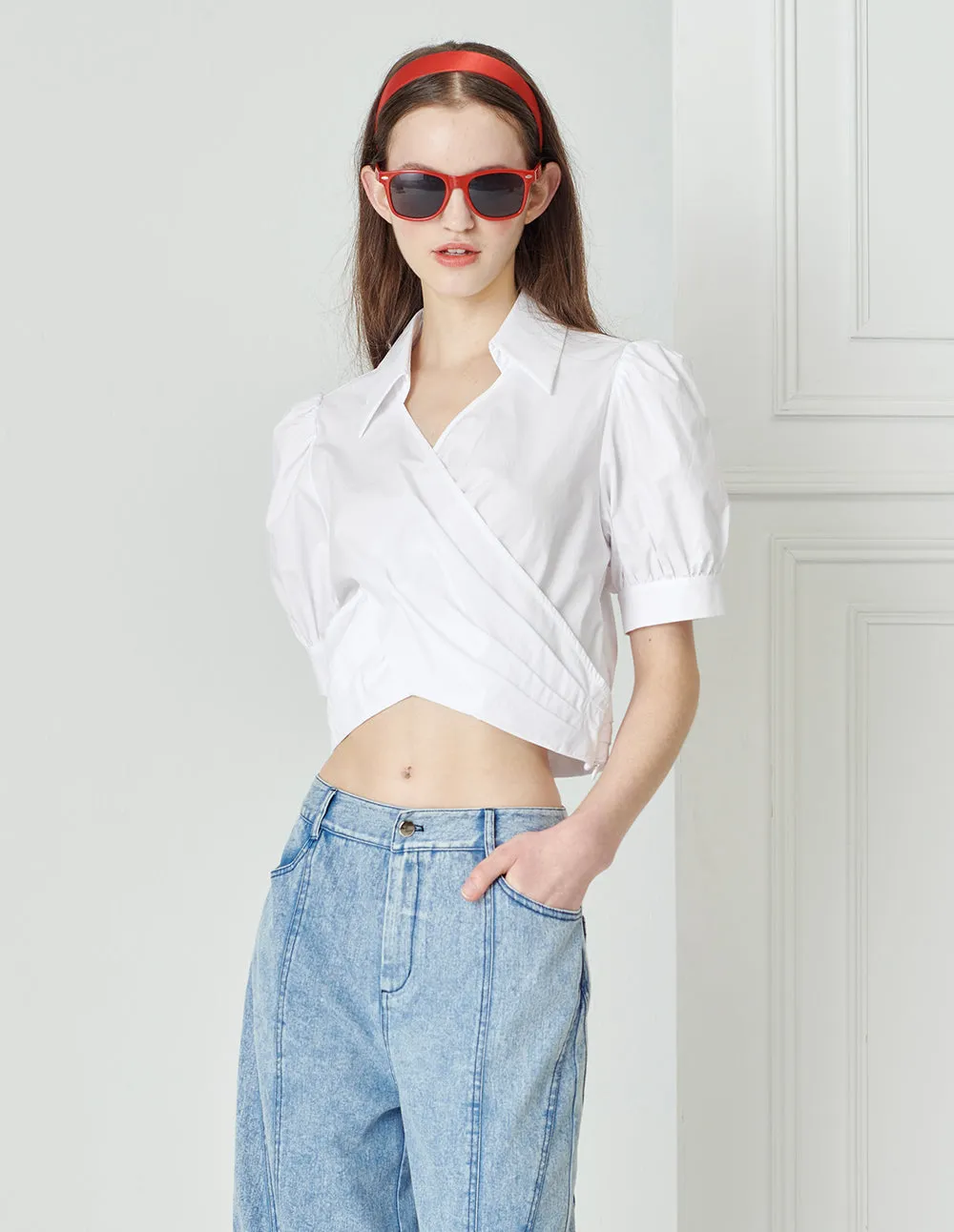 BORA AKSU Irregular Pleated Puff Sleeve Shirt