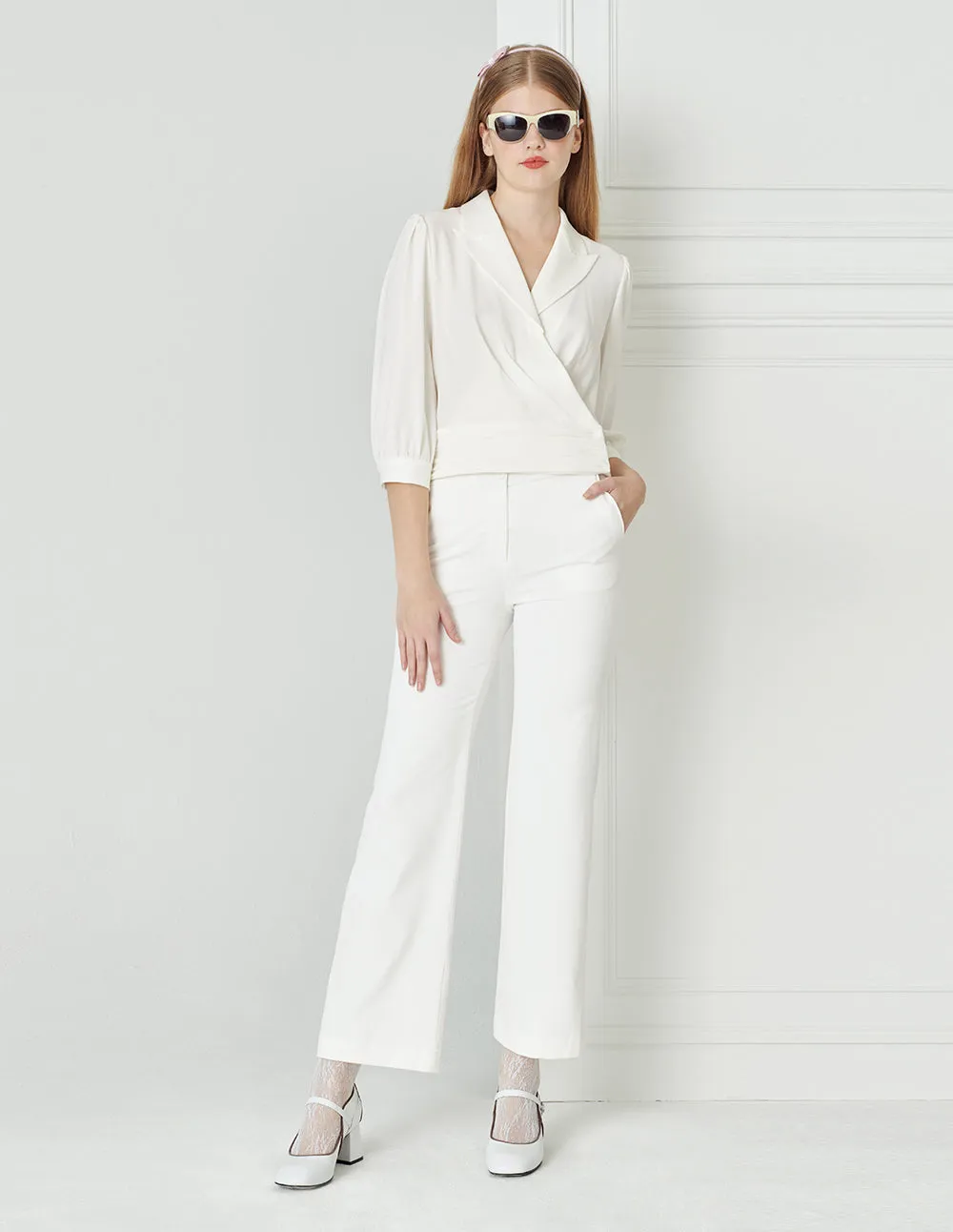 BORA AKSU Suit Collar Slanted Placket Top