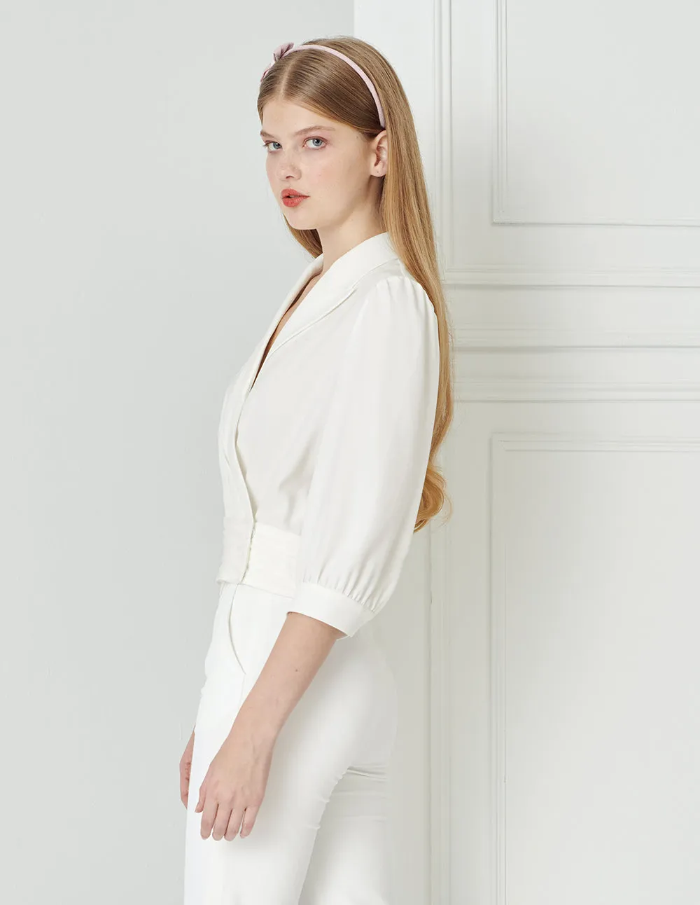 BORA AKSU Suit Collar Slanted Placket Top