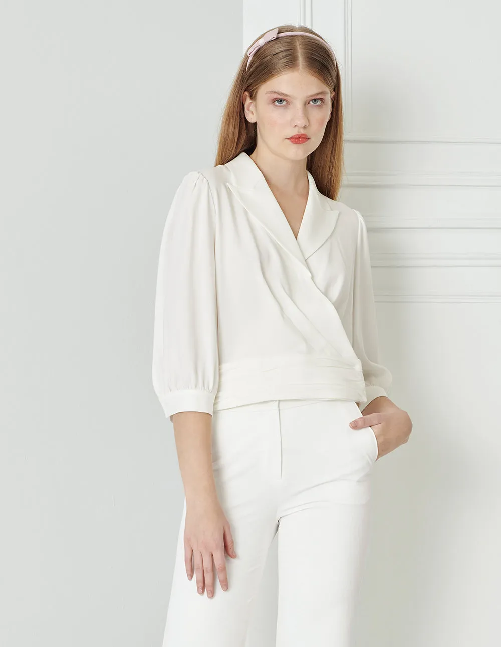 BORA AKSU Suit Collar Slanted Placket Top