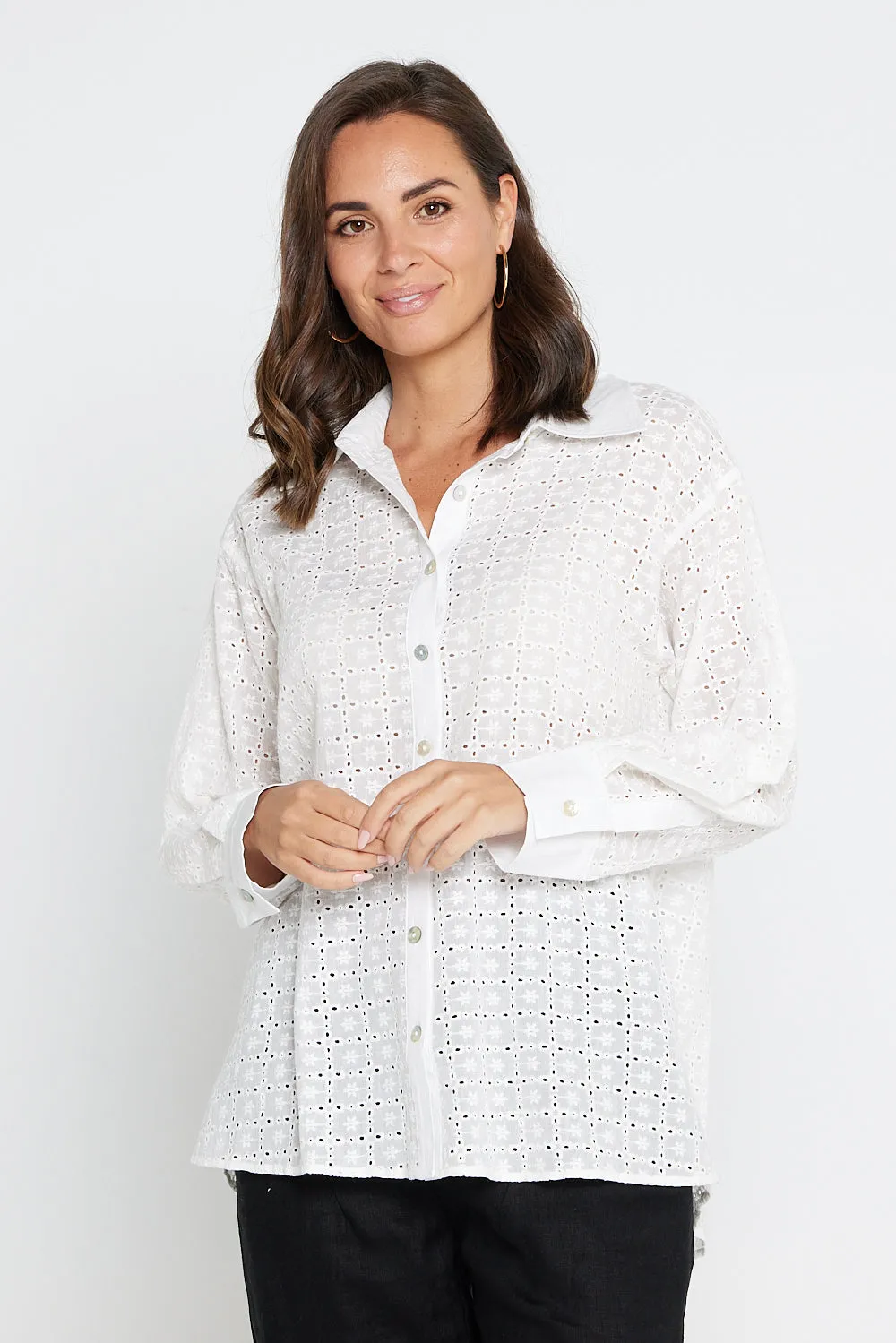 Broderie Anglais Cotton Shirt - Cream