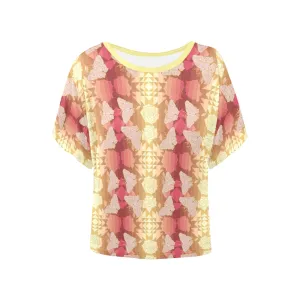 Butterfly and Roses on Geometric Women's Batwing-Sleeved Blouse T shirt