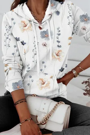 Casual Print Patchwork Hooded Collar Tops