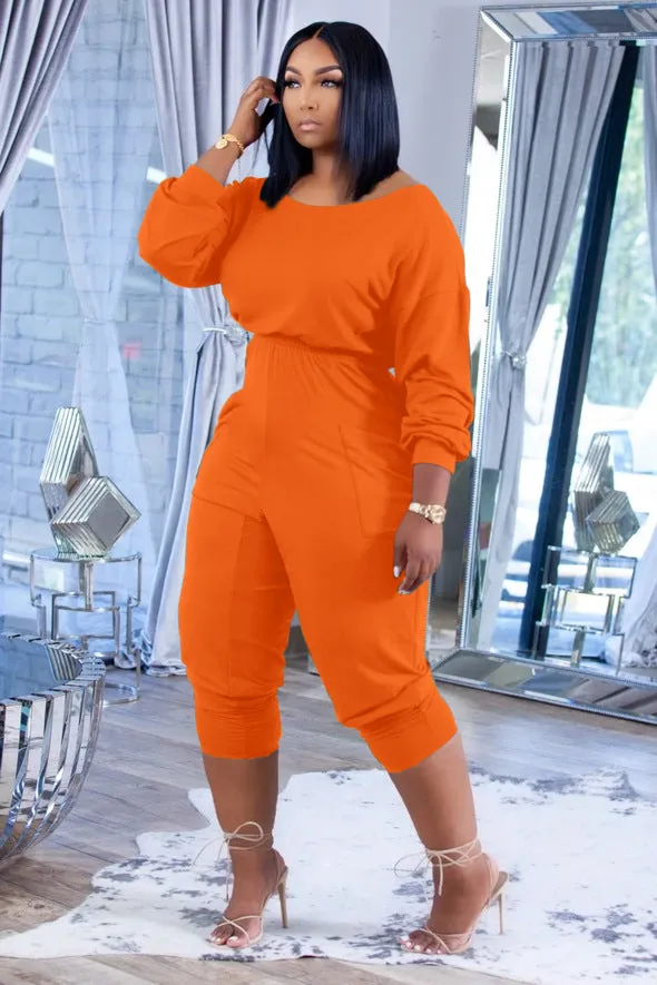 Casual slanted shoulder feet solid jumpsuit（AY1445）