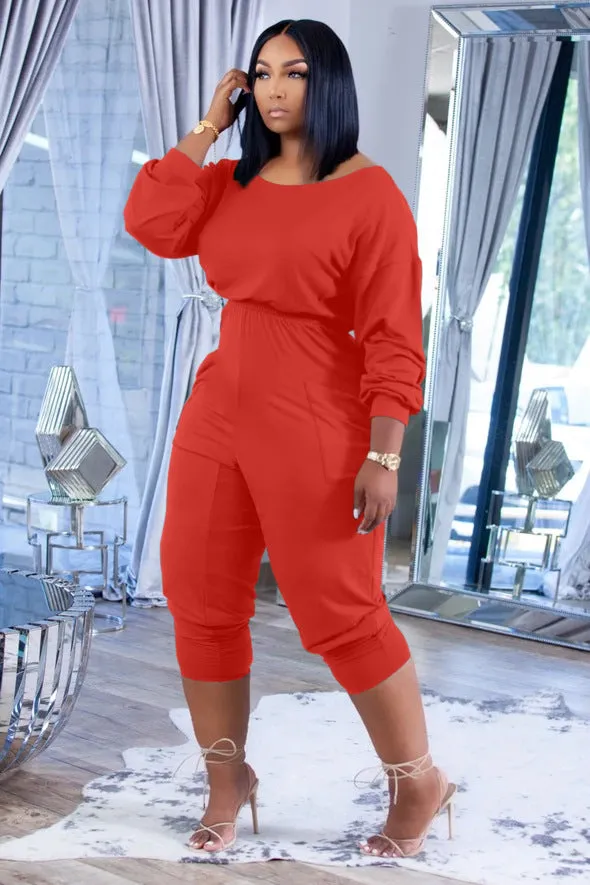 Casual slanted shoulder feet solid jumpsuit（AY1445）