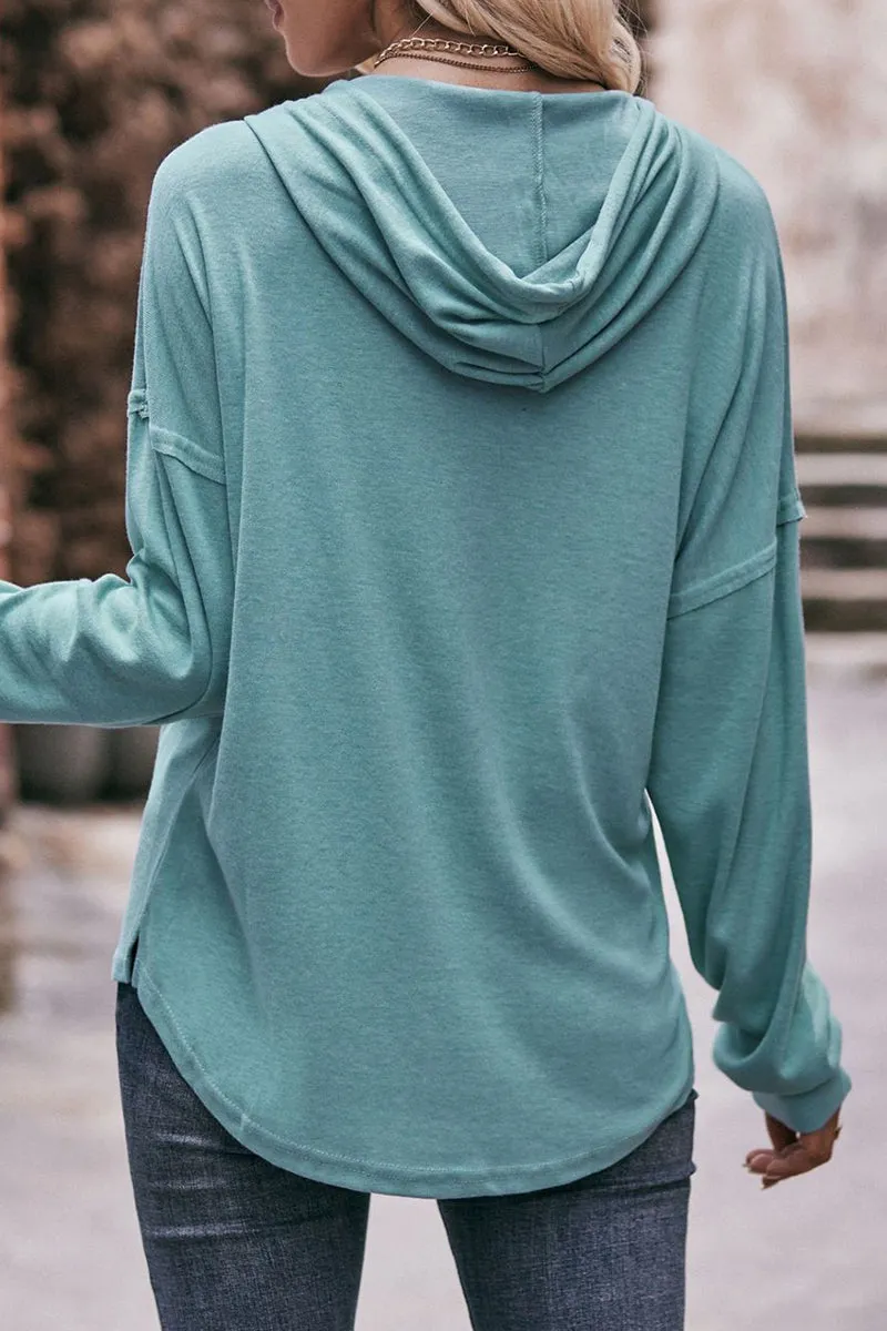 Casual Solid Buttons Hooded Collar Tops