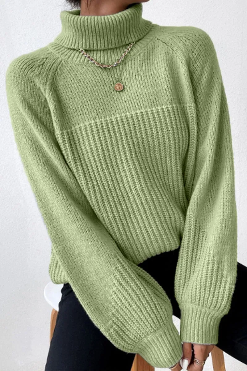 Casual Solid Patchwork Turtleneck Tops