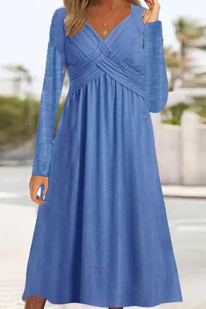 Casual Solid Patchwork V Neck Long Sleeve Dresses