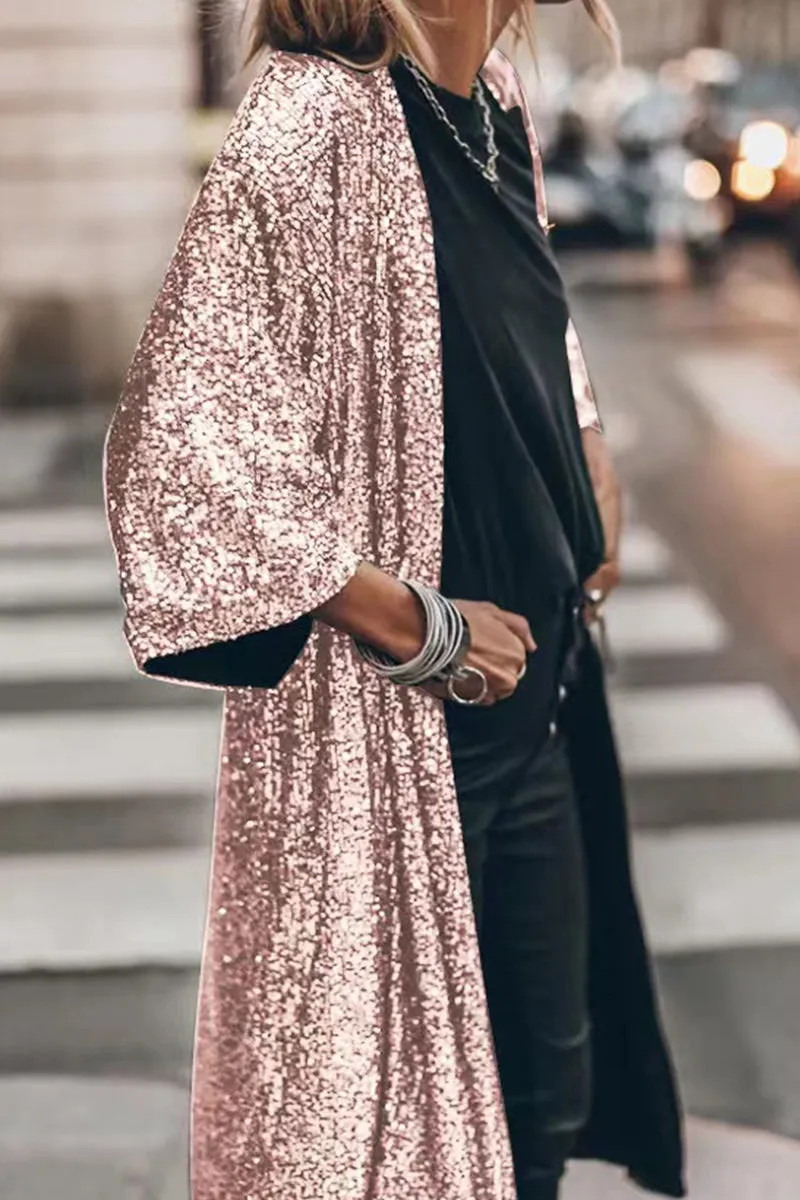 Casual Street Solid Sequins Sequined U Neck Outerwear