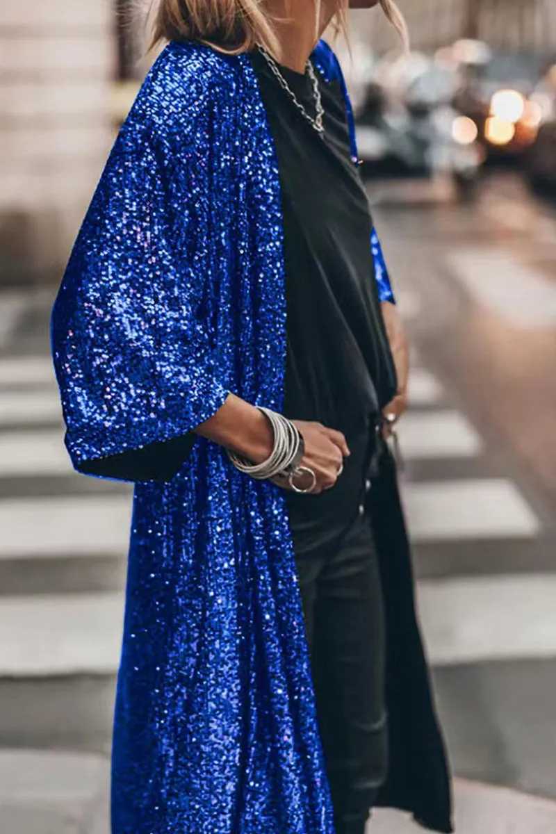 Casual Street Solid Sequins Sequined U Neck Outerwear