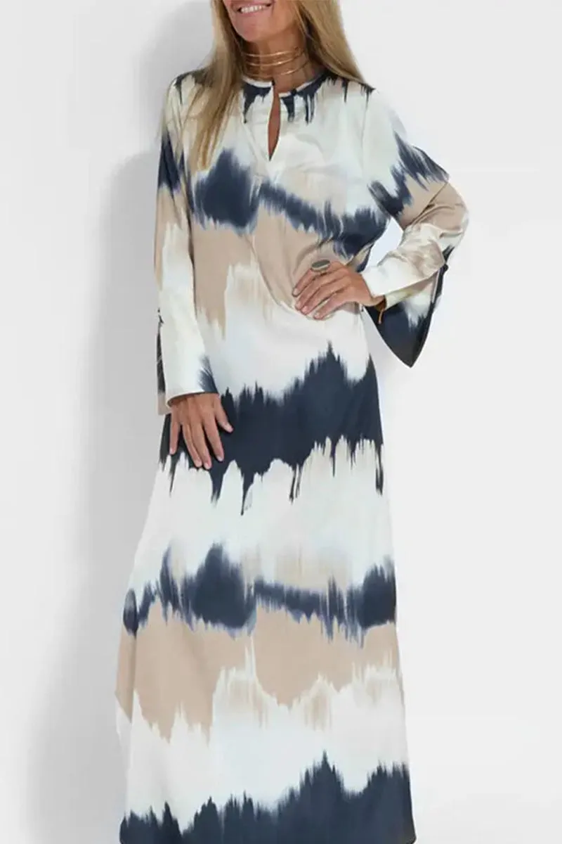 Casual Tie Dye Patchwork V Neck A Line Dresses