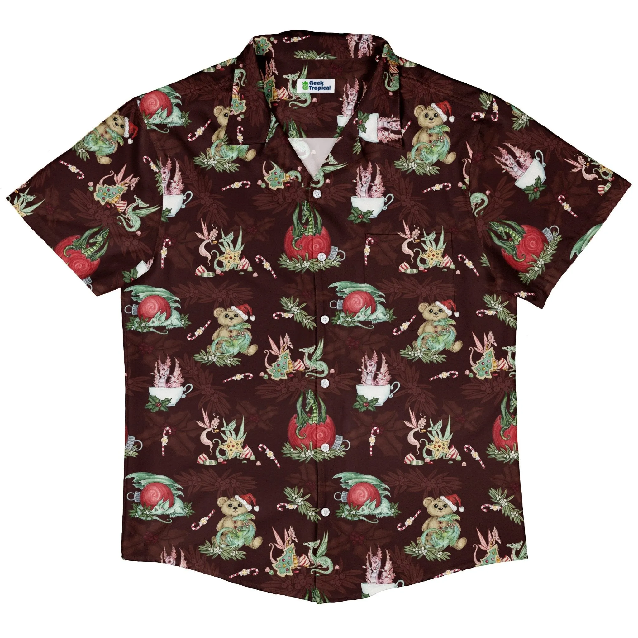 Christmas Time with Dragons Button Up Shirt