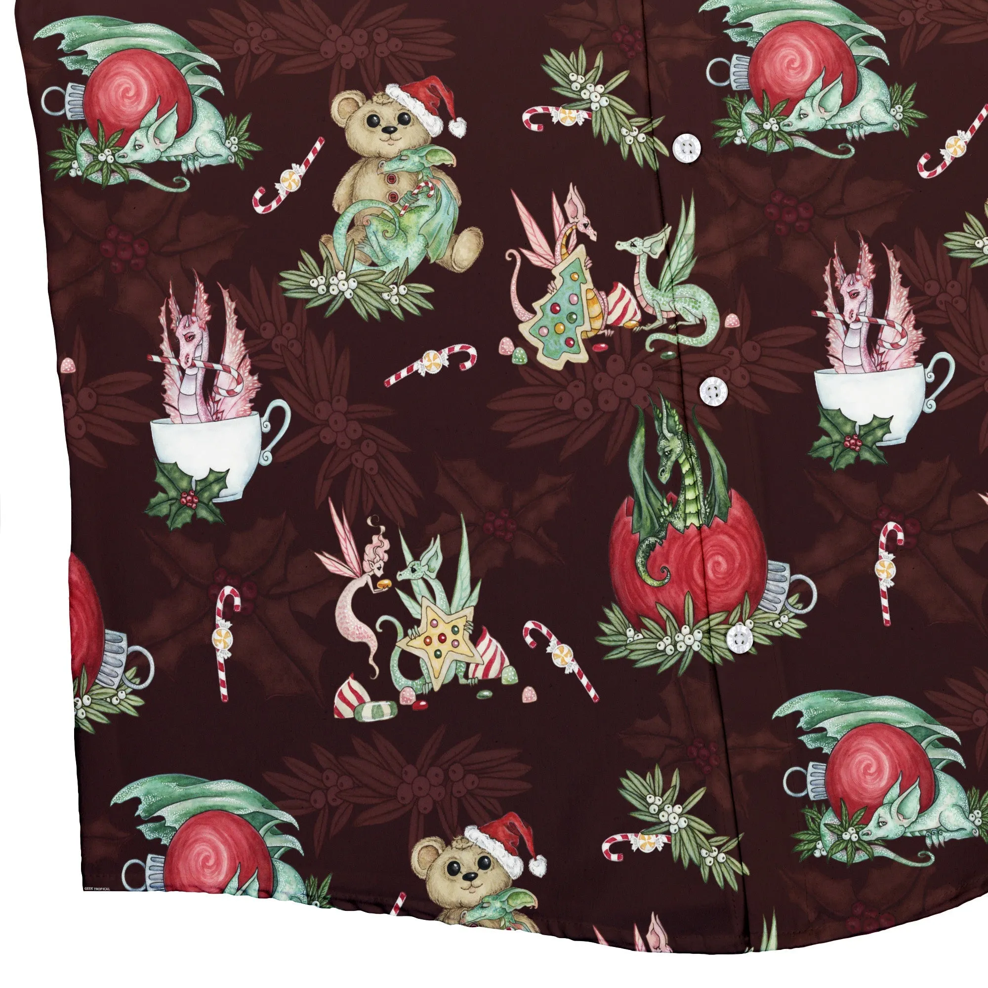 Christmas Time with Dragons Button Up Shirt