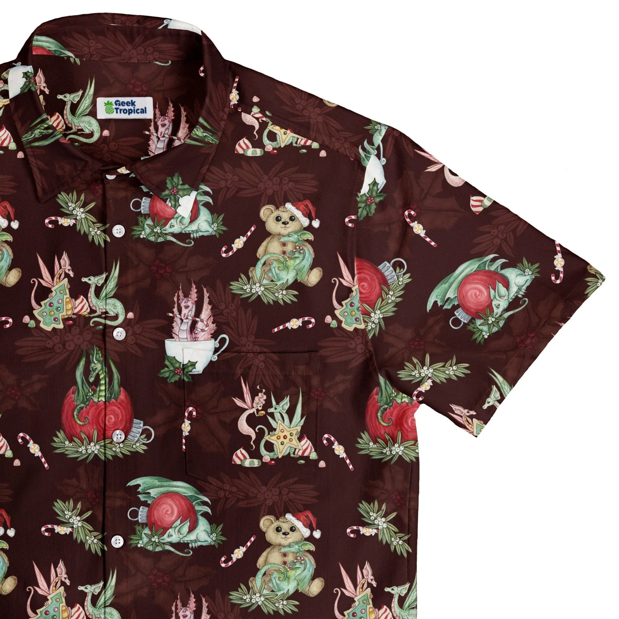 Christmas Time with Dragons Button Up Shirt