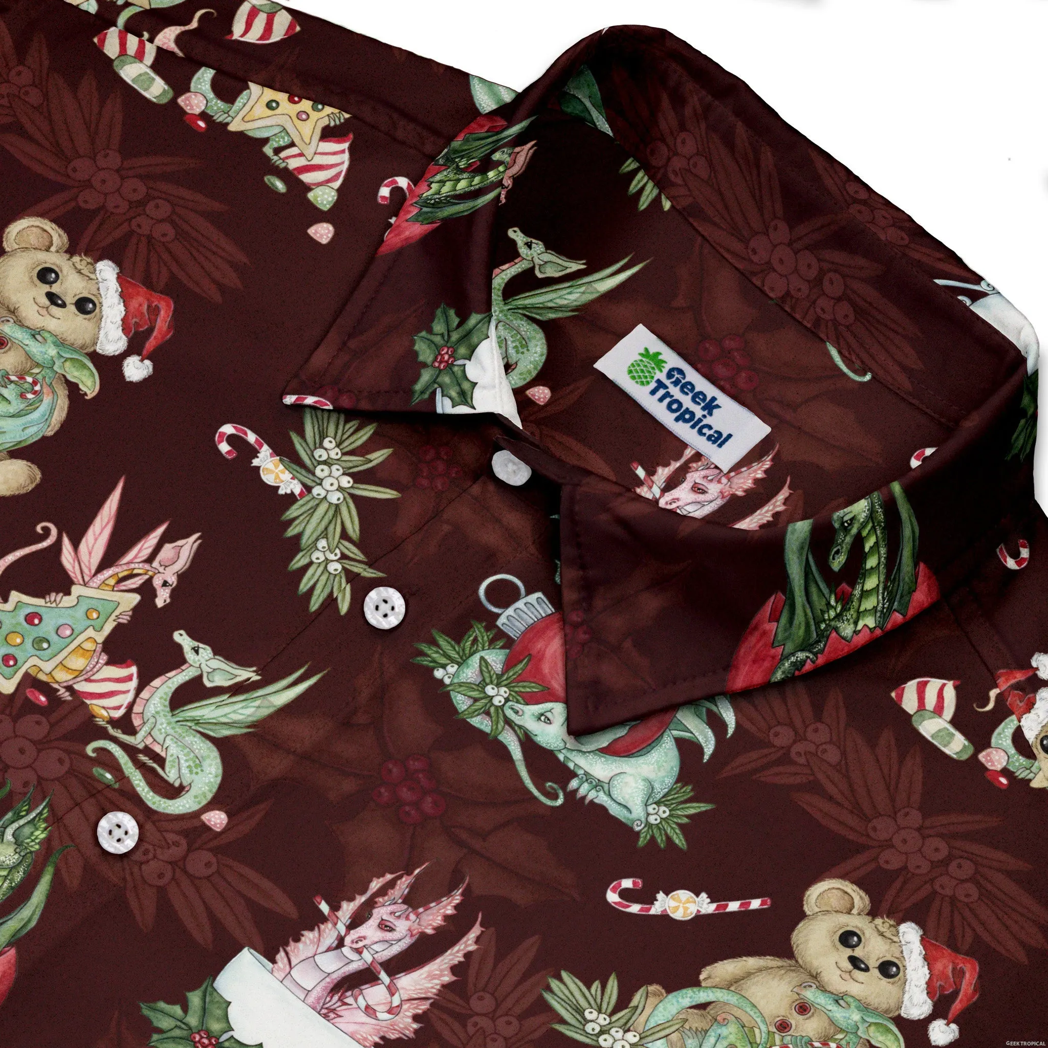 Christmas Time with Dragons Button Up Shirt