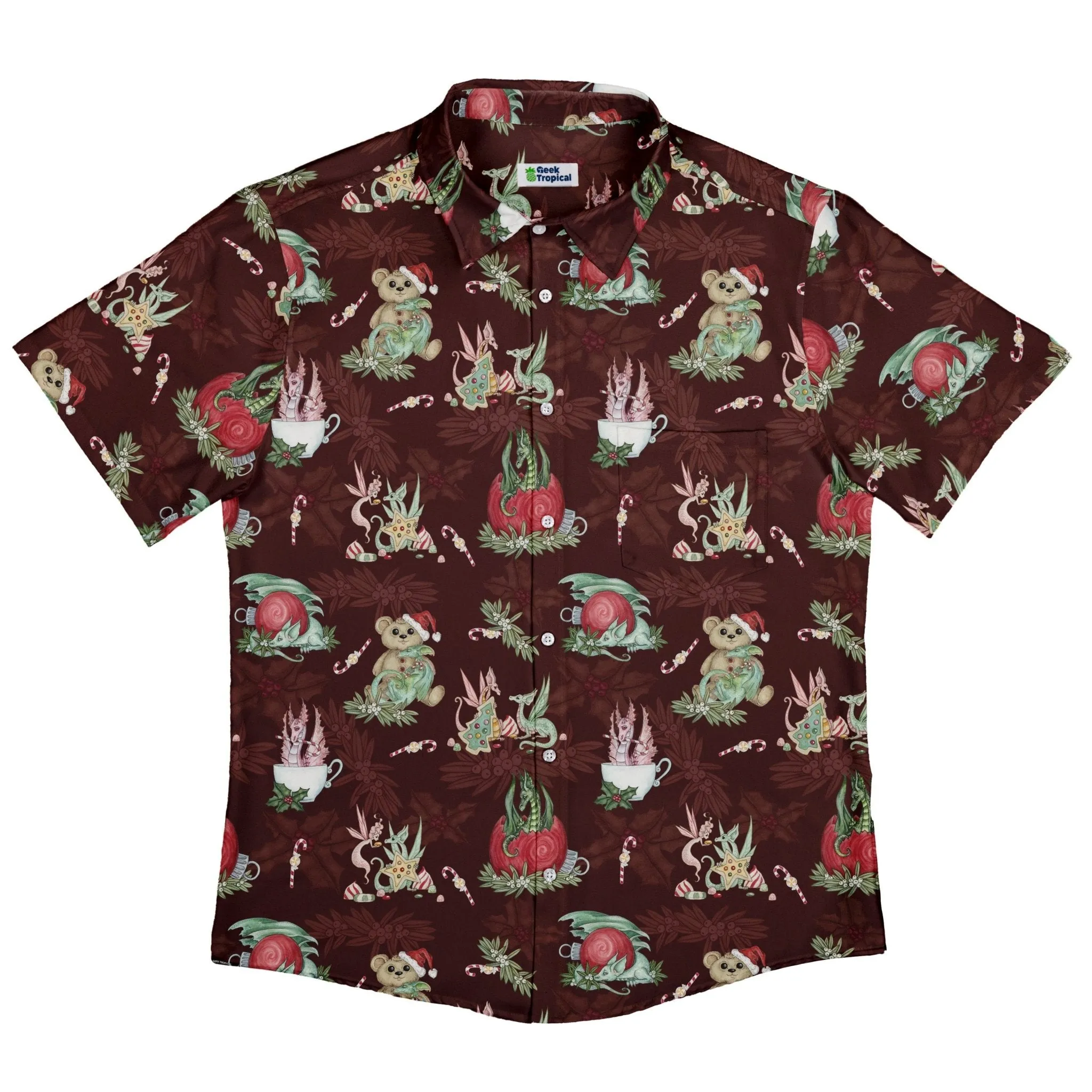 Christmas Time with Dragons Button Up Shirt