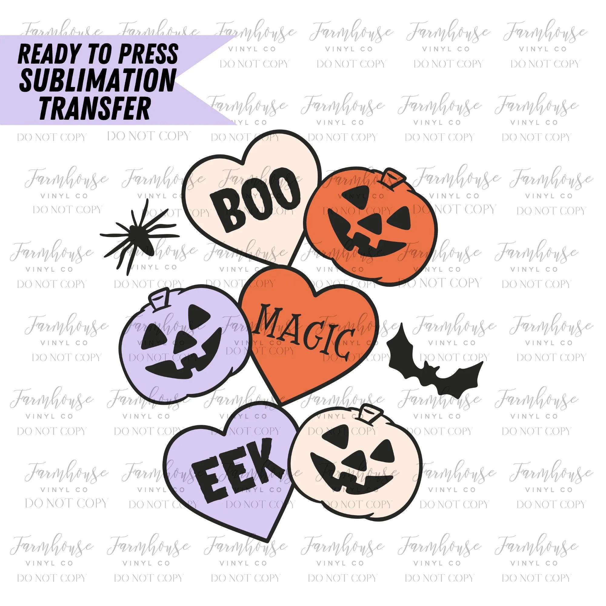 Convo Hearts Pumpkins Design, Ready to Press Sublimation Transfers, Sublimation design, Retro Halloween Lover Design, Happy Pumpkins