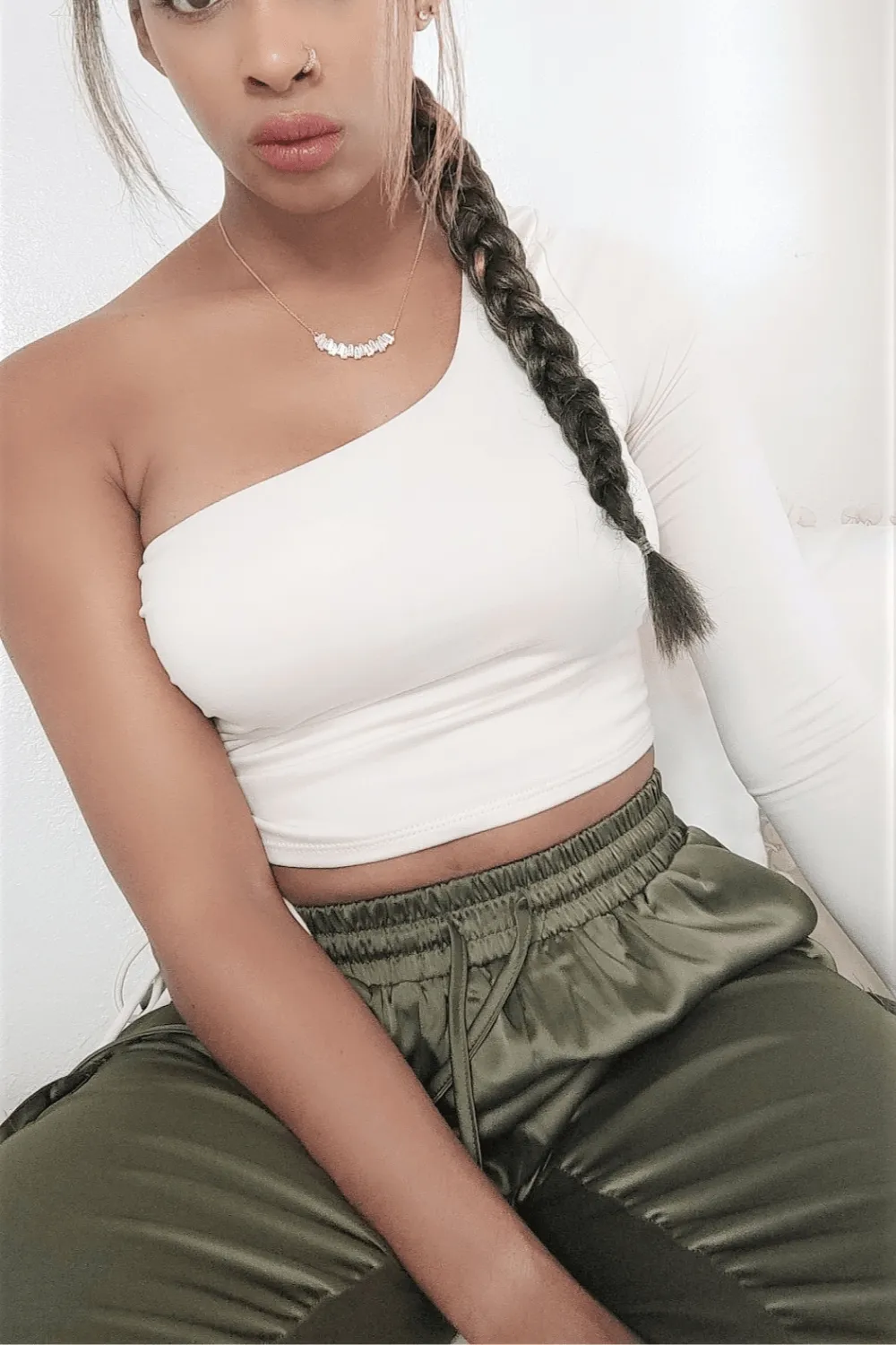 Cream Ruched One Shoulder Crop Top