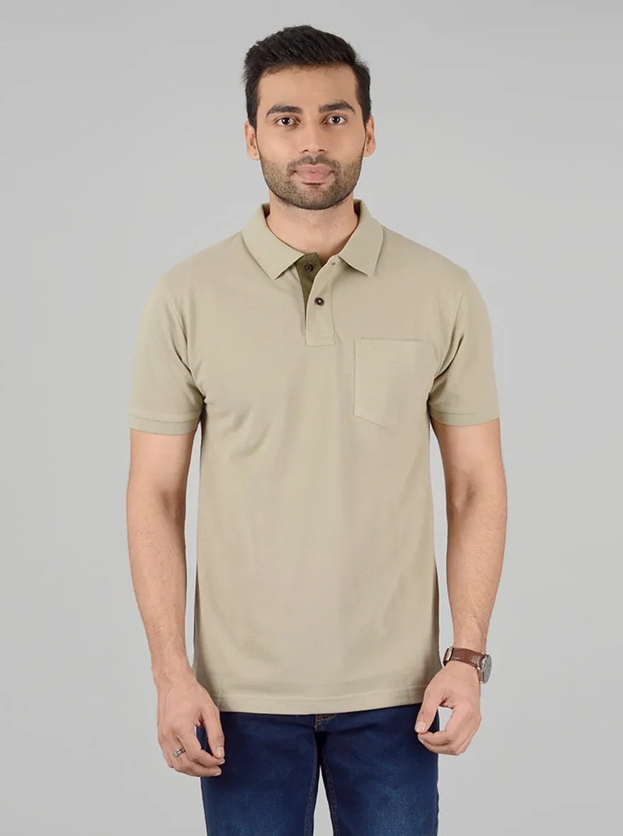 Dark Beige Solid Slim Fit Polo T-Shirt | Greenfibre