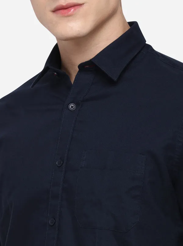 Dark Blue Classic Fit Solid Casual Shirt | Greenfibre