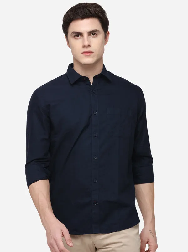 Dark Blue Classic Fit Solid Casual Shirt | Greenfibre