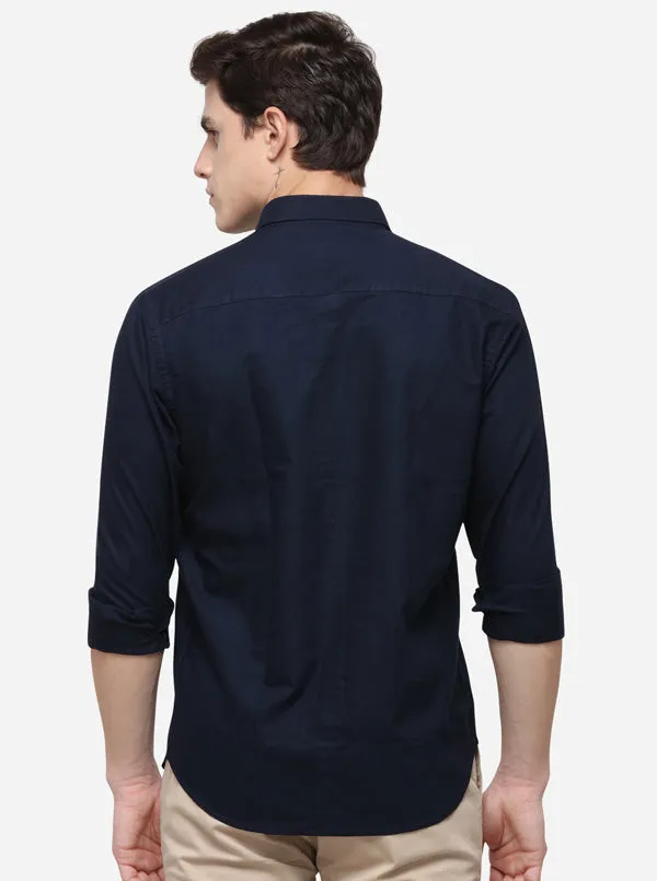 Dark Blue Classic Fit Solid Casual Shirt | Greenfibre