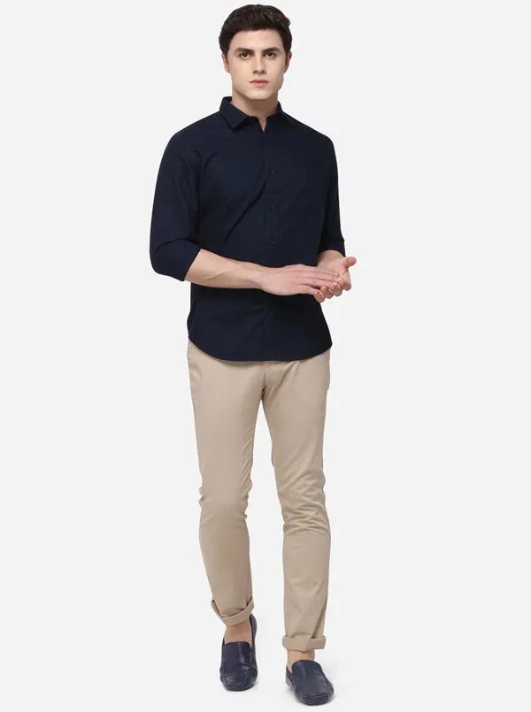 Dark Blue Classic Fit Solid Casual Shirt | Greenfibre