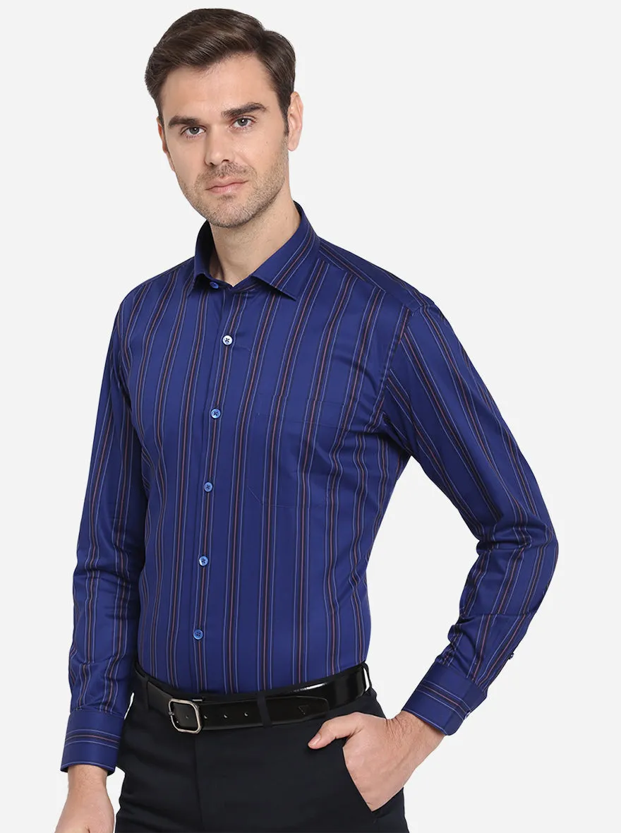 Dark Blue Striped Slim Fit Formal Shirt | Metal