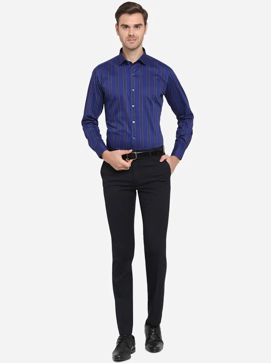 Dark Blue Striped Slim Fit Formal Shirt | Metal