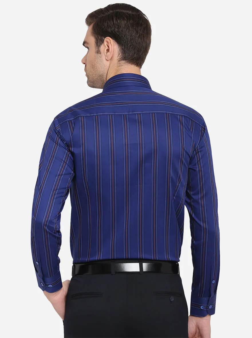 Dark Blue Striped Slim Fit Formal Shirt | Metal