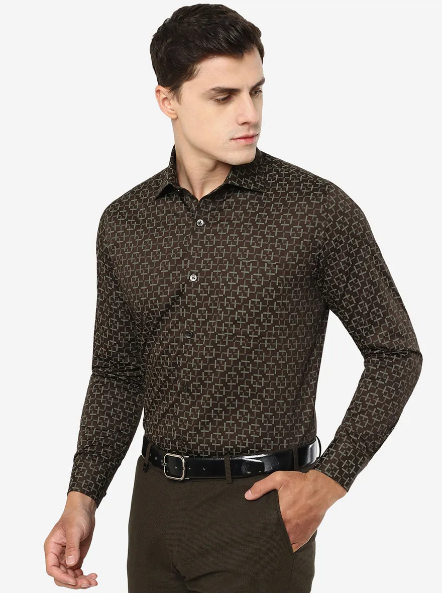 Dark Grey Printed Slim Fit Formal Shirt | Metal