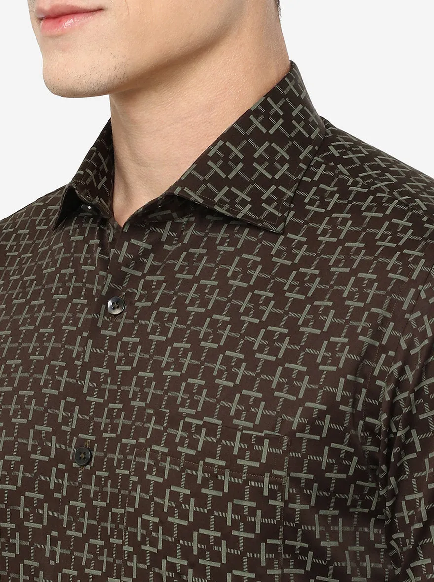 Dark Grey Printed Slim Fit Formal Shirt | Metal