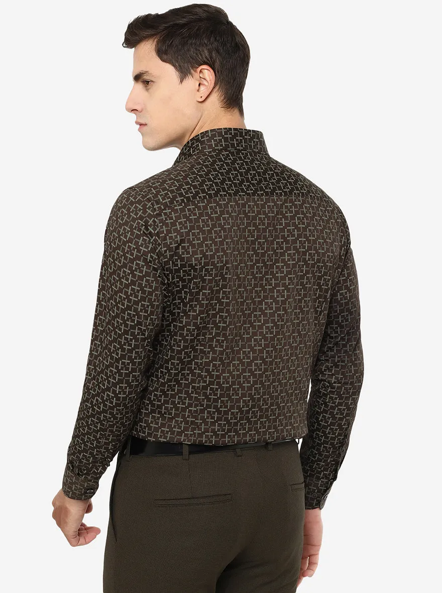 Dark Grey Printed Slim Fit Formal Shirt | Metal